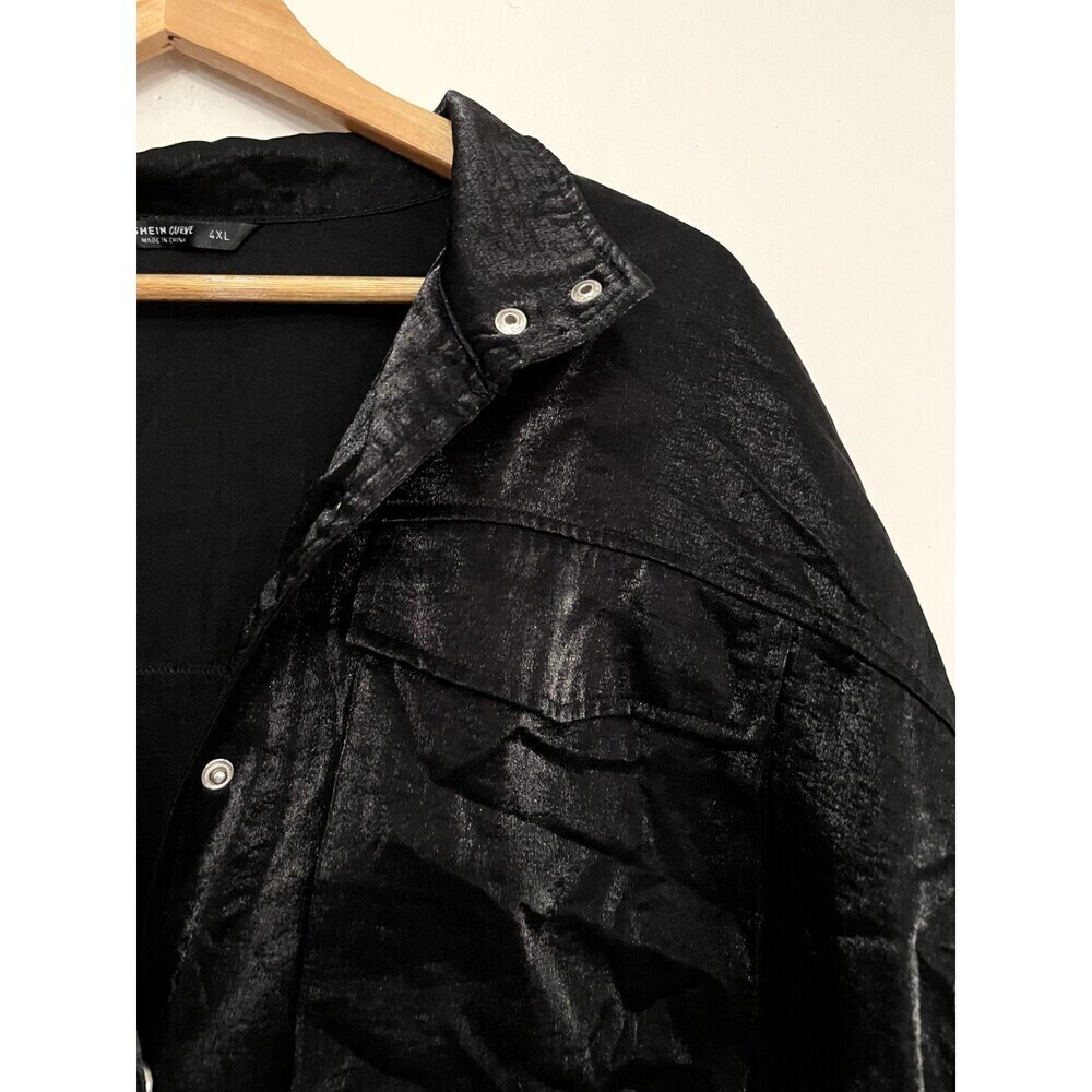 Shein Curve Womans Sheen Jacket Size 4XL Button Up Gothcore Grunge Classic - Picture 7 of 13